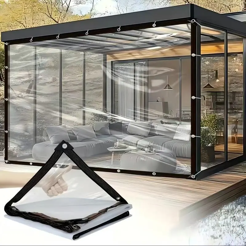 6×10FT-Clear PVC Tarp with Grommets, Waterproof Outdoor Patio Curtain, Transparent Heavy Duty Tarp with Reinforced Edges for Gazebo, Porch, Greenhouse, Garden, Furniture Cover