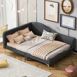 Upholstered Full Daybed Frame, Full Size Sofa Bed with Headboard and Armrest for Bedroom, Wood Slat Support, No Box Spring Needed, Easy Assembly, Linen Fabric