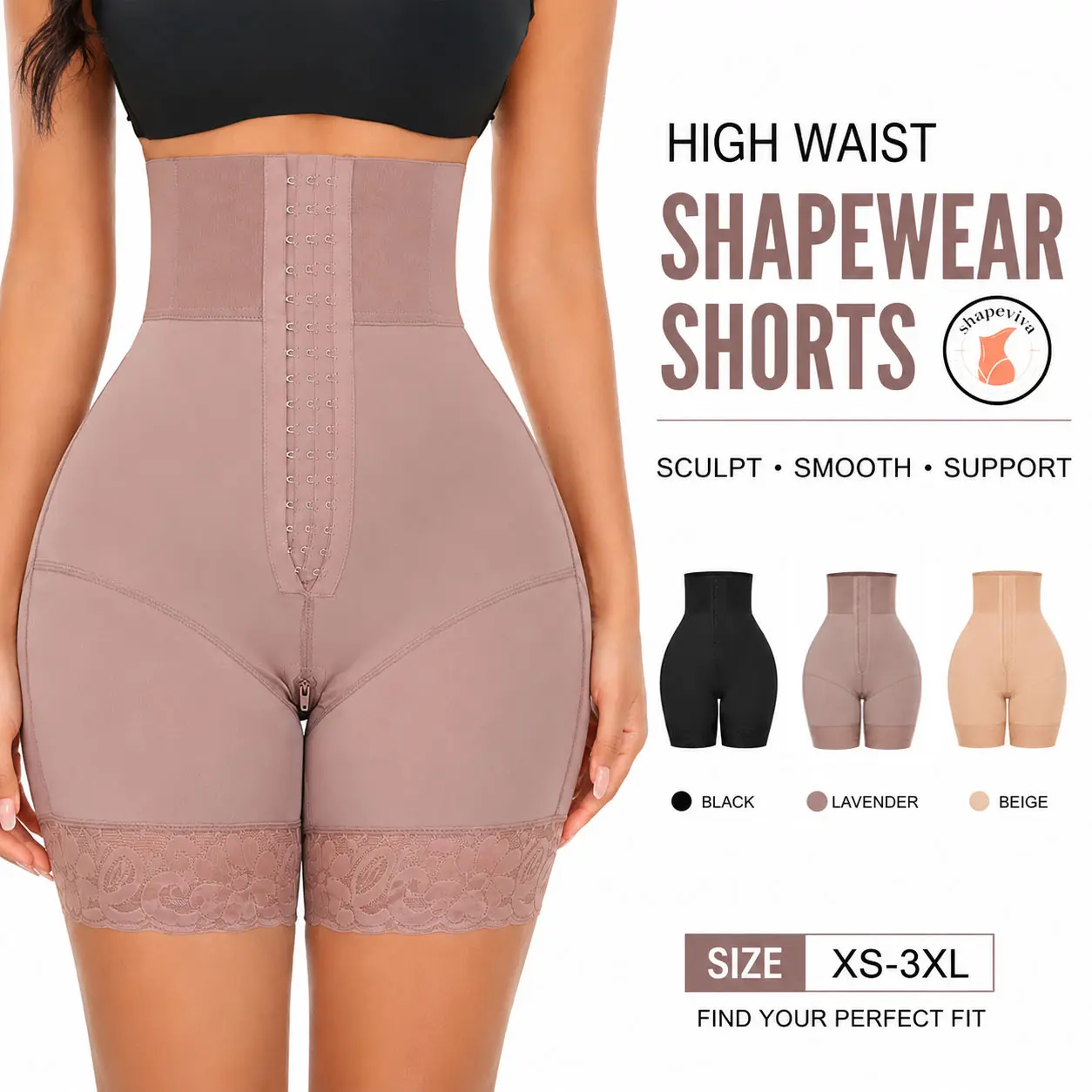 ShapeViva Lady's High Waisted Faja Body Shaper Shorts, Seamless Nylon Spandex High Waist Shapers, Tummy Control & Butt Lifter Underwear With Zipper Crotch, Double Back Panel Support For Wedding, Party And Daily Casual Wear, 30-Day Guarantee