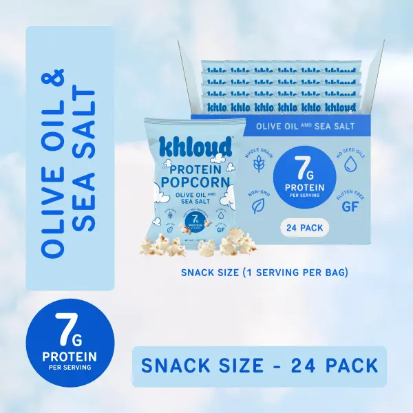 Olive Oil Sea Salt Snack Size Khloud Protein Popcorn by Khloe Kardashian | 7g of Protein Per Serving | No Seed Oils | Gluten-Free | Available in 24pk
