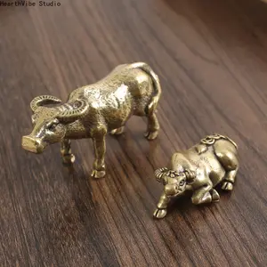 1Pc Solid Brass Bubalus Ornaments Copper Ware Chinese Zodiac Cow Tea Ornaments Animal Desktop Living Room Pure Copper Copper Coi