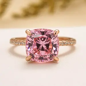 RODIFFY 3.5Ct Pink Stone Cushion Cut Engagement Ring In Sterling Silver for Women,5A Cubic Zirconia 925 Sterling Silver Wedding Ring
