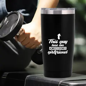 20oz Insulated Coffee Cup with Lid, 1 Count Letter Pattern Travel Tumbler, Gift for Friend & Family, Portable Insulated Water Bottle for Outdoor Camping Travel