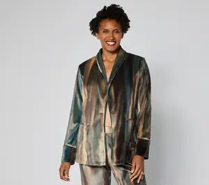 LOGO by Lori Goldstein Printed Velvet Shawl Collar Blazer
