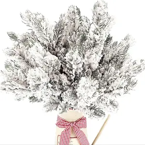 10PCS or 20PCS Frosted Artificial Pine Needles Branches 10.6" Christmas Fake Snowy Pine Picks Twigs Winter Sprays Greenery Stems for Xmas Tree Garlands Decor, Decoration