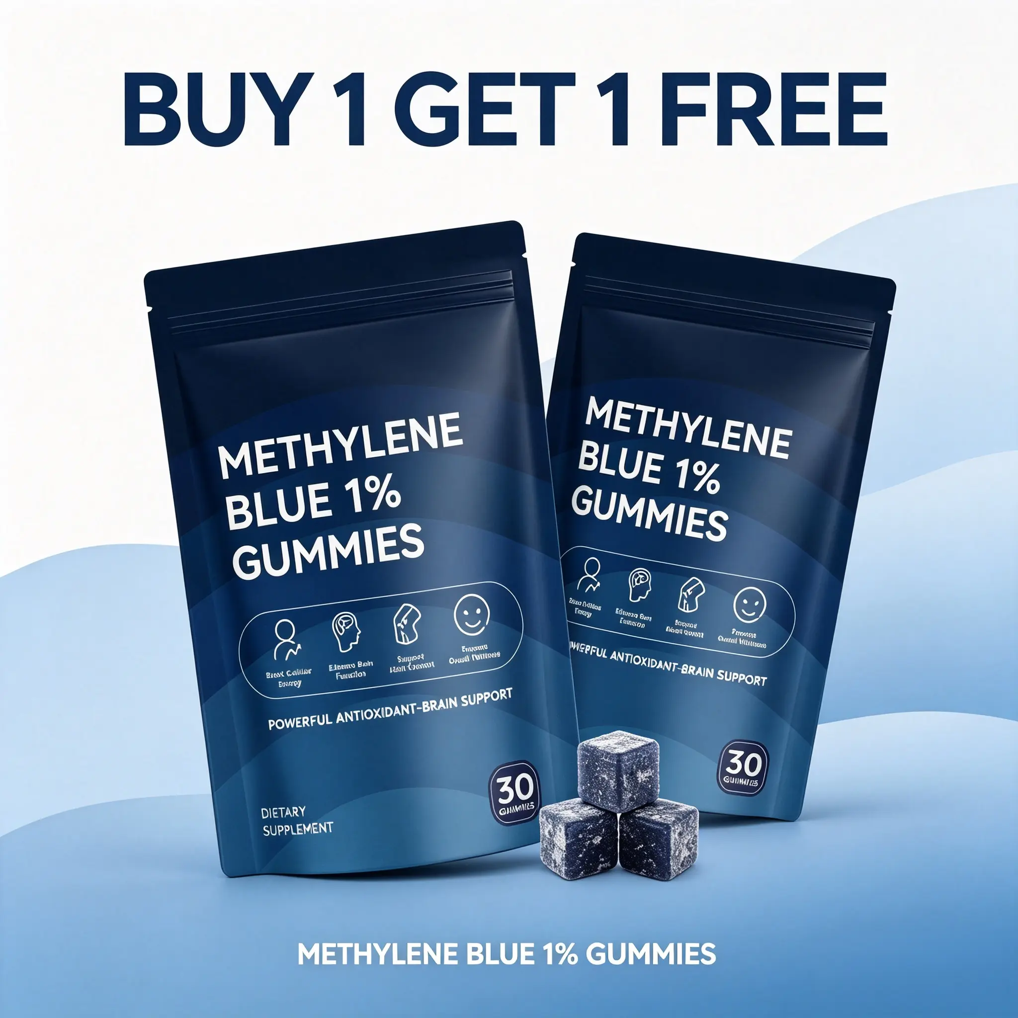 【Buy 1 Get 1 Free】1% Methylene Blue Daily Wellness Supplement Gummies, 10-in-1 Formula with Vitamin C, K2, D3, Supports Joint Relief, Cellular Energy, Mental Clarity & Antioxidants, 30 Pieces, Healthcare Support