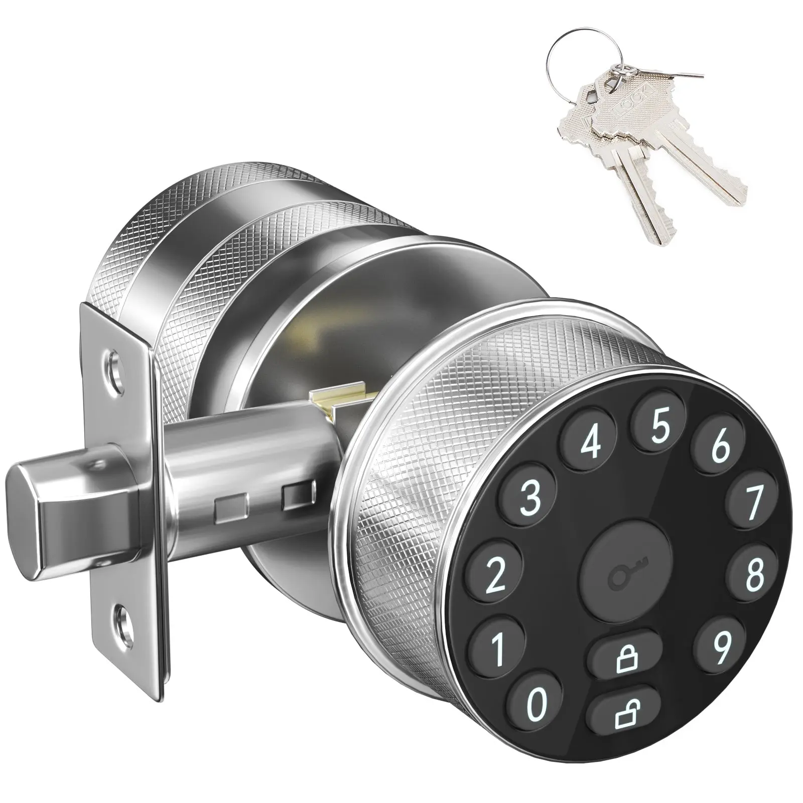 Metal Keypad Door Knob Lock - Electronic Door Handle with Keypad, Key, 100 Codes, Automatic Locking, User Management, Anti-Theft Protection, Batteries Required for Apartments, Office, Bedroom, Door Locks, 2-1/2 Inches Thickness