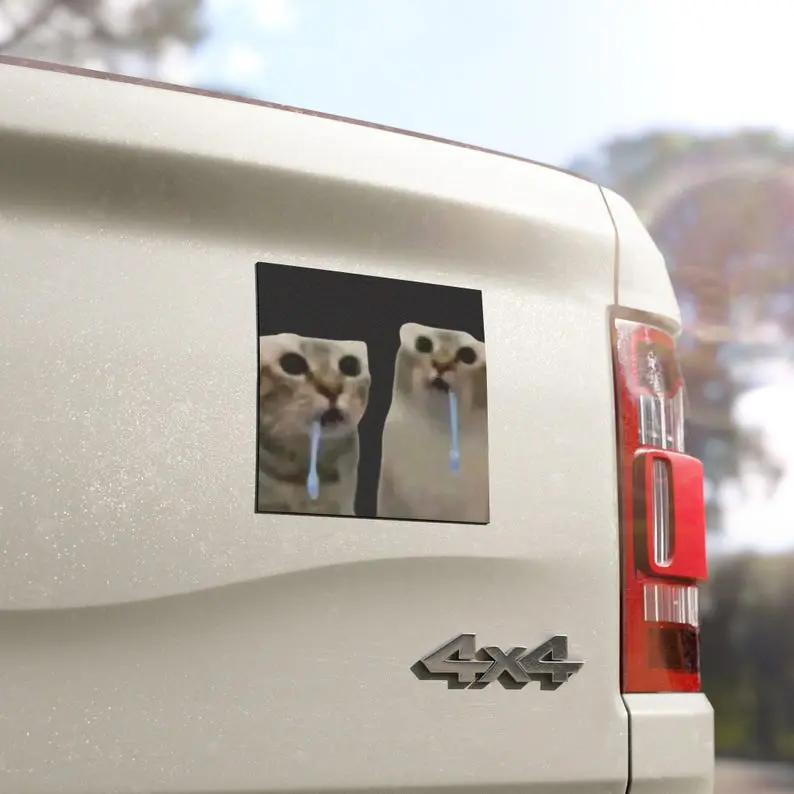 Drooling Cat Meme Car Magnet | Funny Cat Meme Magnetic Car Vinyl Decal