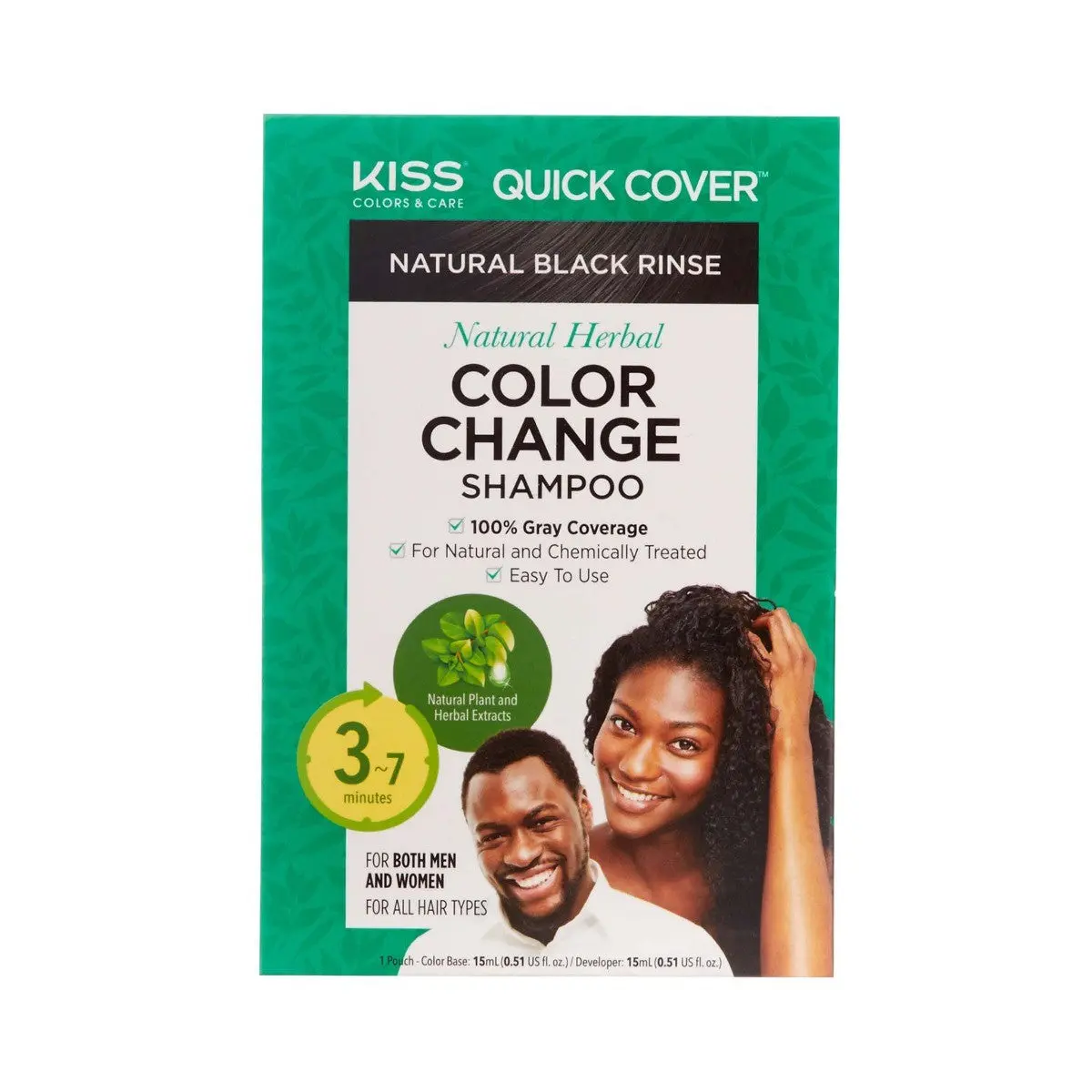 KISS Colors & Care Color-Change Haircare Cleanser - Jet Black Hair Dye Shampoo, Permanent Dyeing Solution, 100% Gray Coverage, Nourishing Herbal Extract Formula, Apply & Rinse for Gray Hair, Dyeing Hair