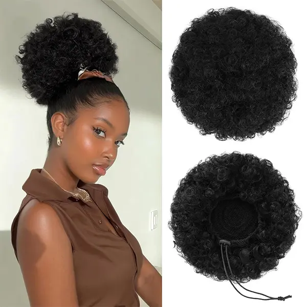Afro Puff Drawstring Ponytail Extension for Black Women Short Kinky Curly Hair Bun Synthetic Extensions Easy Wear Updo Hairpieces
