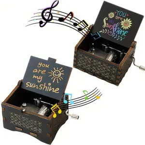 You Are My Sunshine Letter Pattern Music Box, 1 Count Hand Crank Wooden Vintage Laser Engraved Music Box, Gift for Birthday Anniversary Wedding