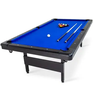 GoSports Full Size 8 ft x 4.2 ft Billiards Game Table - Foldable Design, Includes Full Set of Pool Balls, 2 Cue Sticks, Chalk, and Felt Brush - Blue