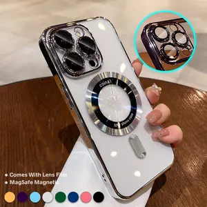 HISTORYOO For iPhone 16 15 Pro Max 14 13 12 Shockproof Plating Bumper Clear Case For MagSafe Charging TPU Transparent  Cover