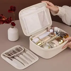 Large Capacity Multi-Layer Makeup Organizer Box, Elegant Design with Removable Brush Holder, Adjustable Compartments for Cosmetics Storage, Cover