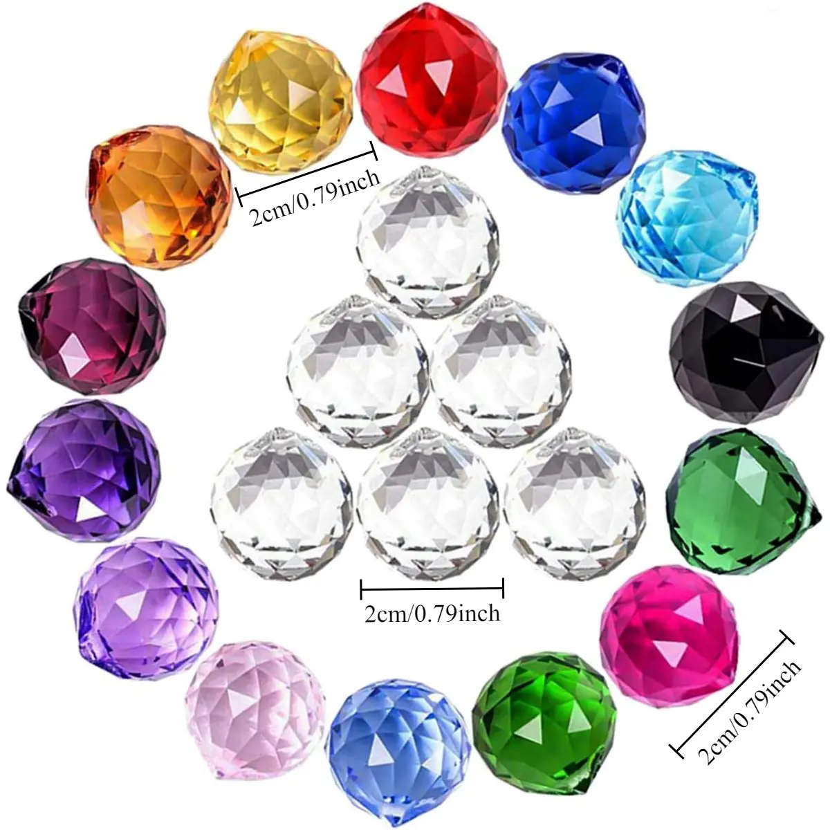20pcs Crystal Ball Prism Sun Catchers (0.8"/20mm), Multicolor Rainbow Decoration Hanging Pendants to Enhance Light Show for Home Office Garden Window, Party, Feng Shui Gifting, More Clarity