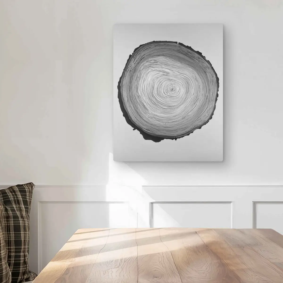 212 MAIN Grayscale Trees Artistic Wood Log Round Wall Art Panel - 16x20 in Lightweight Modern Aluminium Metal Print, Natural Hygge-Inspired Bedroom Home Supplies Decor Accessories, Durable, Hangable