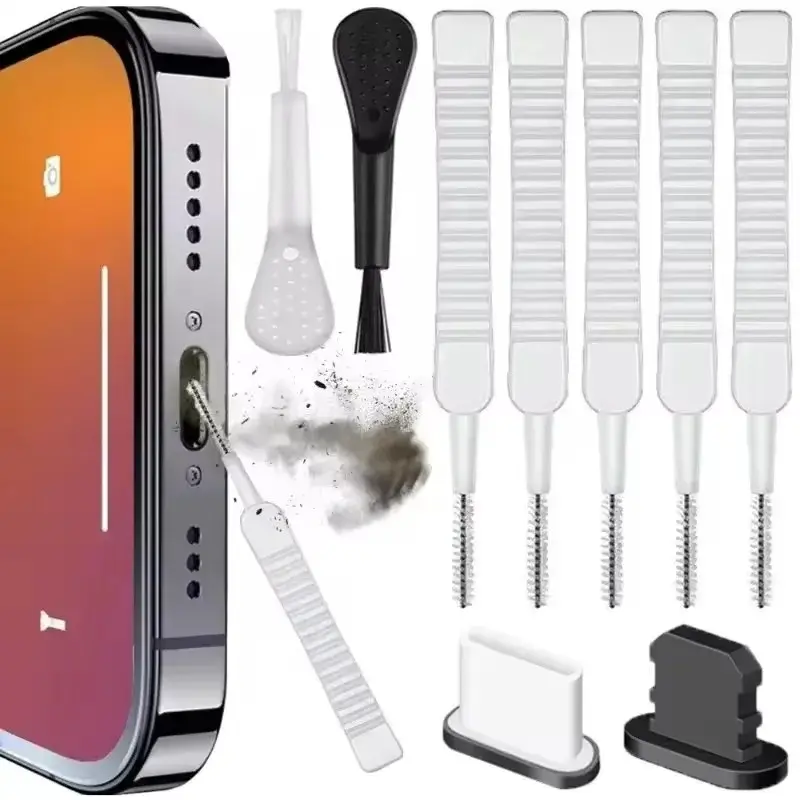 Mobile Phone Speaker Charging Port Cleaning Set Dust Plug for iPhone 16 15 14 Earphones Clean Kit Brush