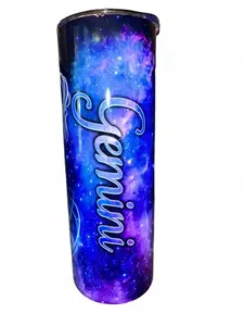 Gemini - Zodiac Sign with Galaxy and Stars - May 21st - June 21 - 20 oz. Skinny Sublimation Tumbler Amy's Tumbler Junkies, Your Favorite Tumbler Shop!