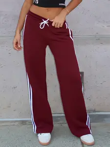 Women's Side Stripe Loose Wide Leg Casual Sports Pants, Wide Sweatpants, Comfortable High Waist Joggers, Stylish and Versatile for Daily Wear