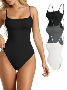 3-Pack Women's Elegant Style Spaghetti Strap Bodysuits, Shapewear, Comfortable Soft Sleeveless Jumpsuits for Stylish, Womenswear, Perfect for Layering Anytime, Basic