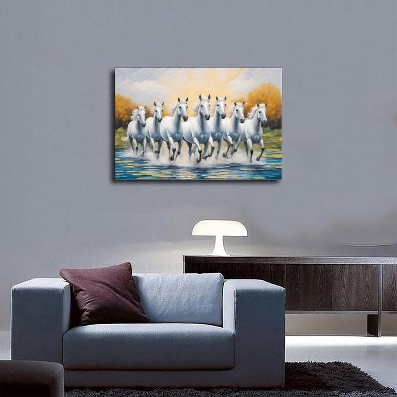 Seven White Horses Canvas Poster Wall Art Decor Vastu Print Picture for Office Room Decoration Frame-style Frame-style08x12inch(20x30cm)