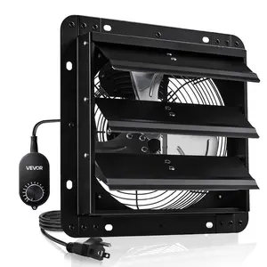 900 CFM 10-in Wall-Mounted Shutter Exhaust Ventilation Fan Ventilator, Variable Speed Controller, AC Motor, Heavy-Duty Steel, Low-Noise, for Shed, Garage Cooling, Black, Ventilation Ventilator