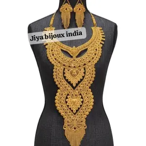India 2g Indian Style Necklace Set with Earrings and Ring Gold Plated Handcrafted Jewelry