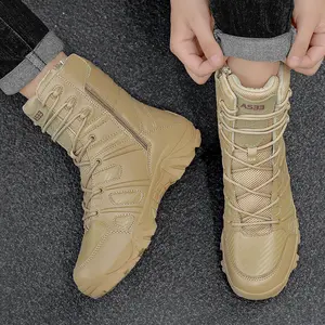 5.AA Male High-Top Hiking Shoes, New Outdoor Anti-Skid Wear-Resistant Lightweight Breathable Fabric Tactical Boots, Desert Jungle Style for Hiking, Camping