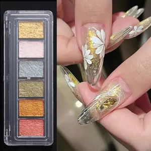 6 Colors Solid Metallic Nail Glitter Powder Set, Gold Foil Flakes for Resin, Holographic Chameleon Sparkly Gilding Flakes Kit for Gel Polish Nail Art Decorations-