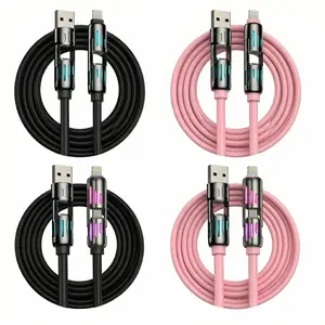 4 Pack Viral 4-in-1 Multi Charging Cable - Fast Charge Cord for iPhone 16/15, Samsung, Type C | Ultimate Travel & Car Essential Tech Gift charger portable charger Smartphone Cellphone charger portable charger portable iphone charger