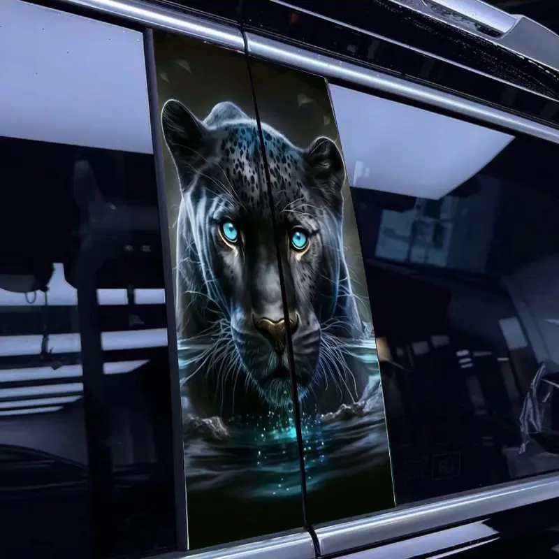 Black Panther Staring Car Stickers - 1 Pair Pack PVC Car Exterior Accessories, Durable Water Resistant B-Pillar Vehicle Stickers, Scratch-Resistant for Vehicles