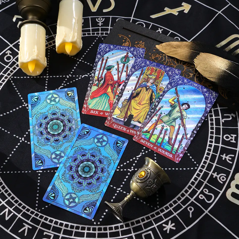 Iridescent Blue Durable Tarot Card Decks for Beginners - Waterproof, Wrinkle-Resistant Foil Set with Guide Book, Affirmations Cards Covering Chakras, Planets, Zodiac Signs, Elements, Durable Tarot Cards