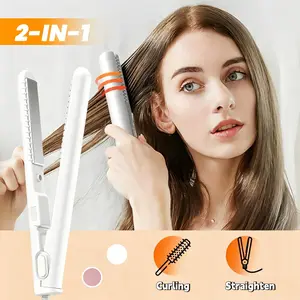 2-in-1 Mini Hair Styler: Dual Voltage Fast Curling Iron & Flat Iron for Short Hair, Bangs, Beach Waves | 30s Heat Up, USB-C Portable, Perfect for Vacation, Gym Bag, Office & Quick Fix