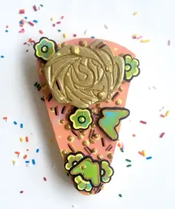 Wooden Slice of Pink and Green Cake Pizza /Single Piece of Wooden Cake Pizza /Cake Decor/Kids Room Decor/ Nursery Decor/ Wooden Baking Art