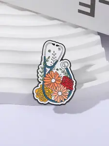 Cartoon Medical Stethoscope Enamel Pin Badge, Cute Flower Brooch for Backpack Decoration, Best Gift for Doctors Nurses