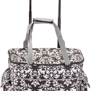 Sewing Accessories Rolling Sewing Machine Tote with 6 Storage Pockets - Damask,LARGE