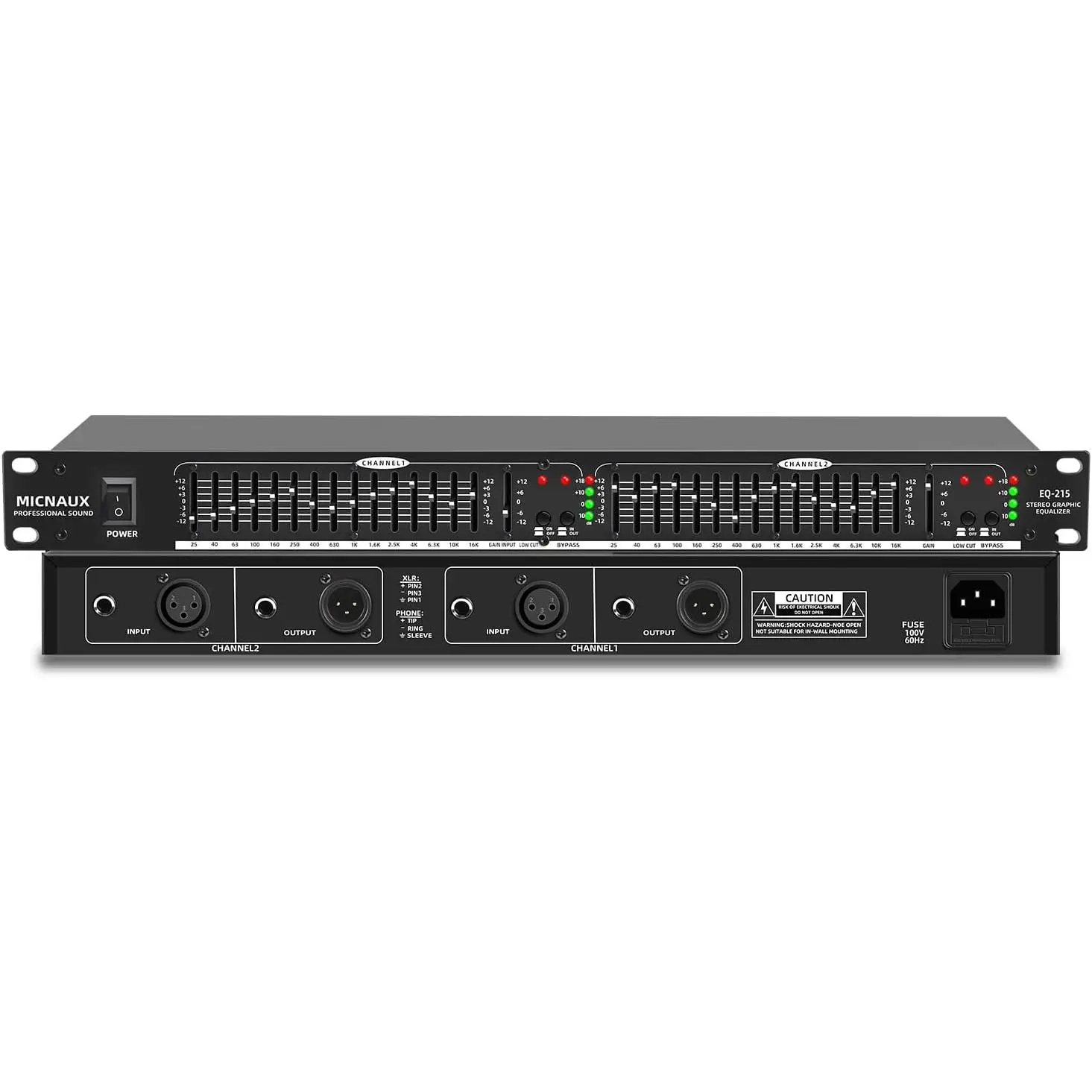 Stereo Equalizer for Home Audio System, Dual Channel 15-Band Graphic Equalizer Professional Rack Mount DJ EQ, Noise Reduction - EQ215