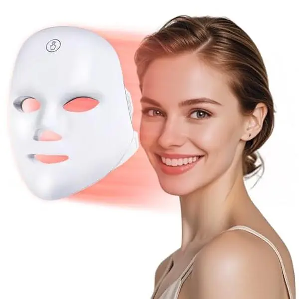 7-Color LED Photon Facial Mask, Portable Rechargeable Facial Care Device with 7 Light Modes, Includes Red, Green, Blue, Cyan, Yellow, Purple & White LED Lights