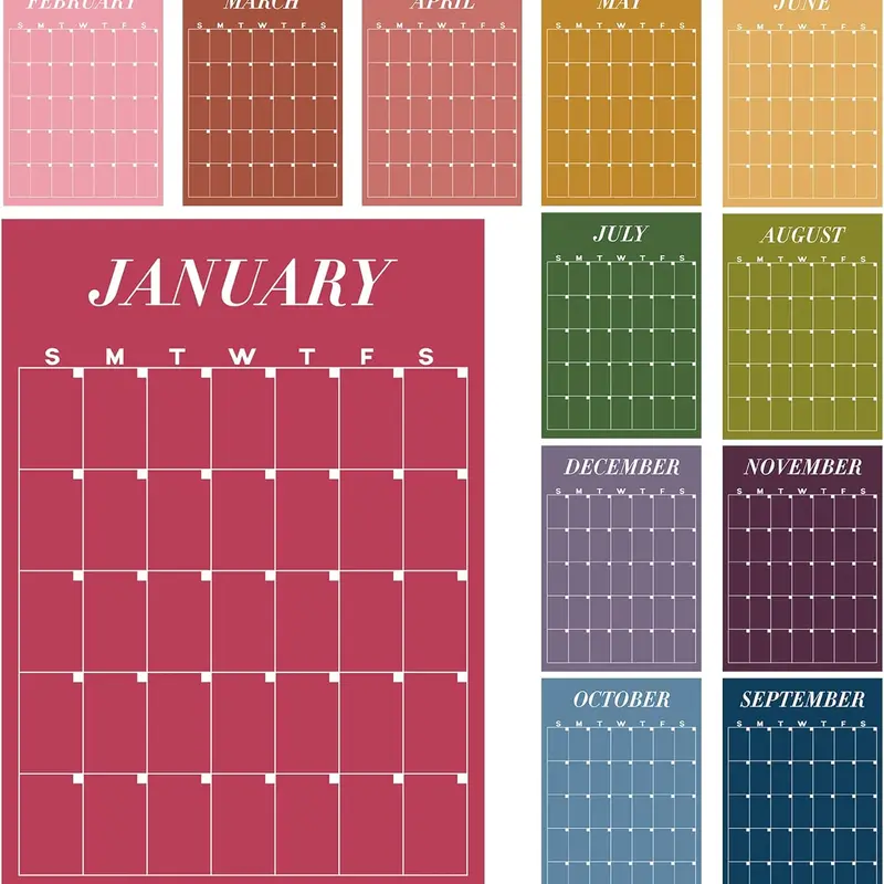 12-Piece Undated Reusable Large Dry Erase Wall Calendar Set (12''x16'') - Classic Fresh Candy-Themed Monthly Organizer, Back to School College School Supplies, Office Accessories Task & Habit Tracker