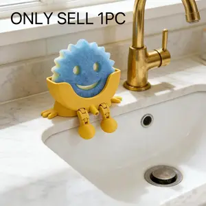 3D Printed Sponge Holder for Scrub Daddy Cute Smiley Sponge Holder with Drainage Funny Sponges Stand for Kitchen Sink Accessories Organizer Storage Utility Declutter Gadgets Fun Kitchen Accessory