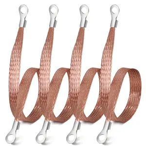 Universal Automotive Ground Strap 4pcs 12-inch Tinned Copper Braided Cable with Terminal Plugs for Engine Body Connections Good Conductivity Solid Wiring High Temperature Resistance
