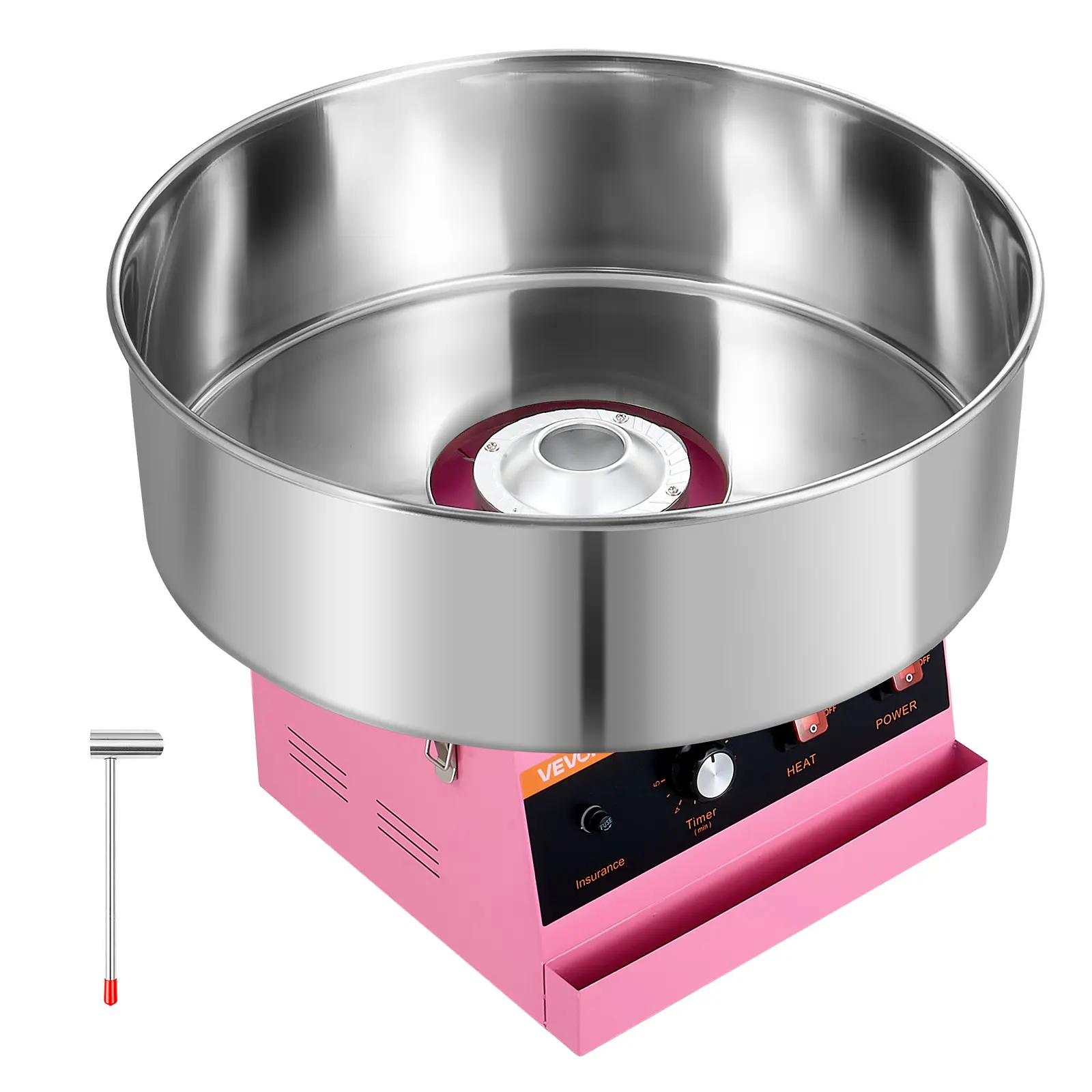 VEVOR Commercial Cotton Candy Machine - 1000W Electric Candy Floss Maker (1000w power), Pink, 20.5 in Stainless Steel Bowl, Storage Tray, Sugar Scoop, Easy-to-Use for Home Users, Carnival Parties