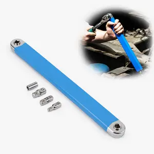 Heavy Steel Chain Driven Tight Reach Offset Extension Wrench Set, for Auto Machinery Narrow Position Repair Work, Multifunctional Mechanic Accessory, Adjustable Swing Angle Ergonomic Non-slip Grip Three Size Drive Adapter Kit