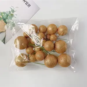 20 Piece Gold Glitter Cake Balls Decorating Cake Topper Esferas Cake Decorations in 4 Sizes Safe Foam Wire Material for Cupcakes Desserts and More