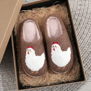 Women's Cute Cartoon Chicken Design Plush Slippers Casual Soft Comfortable Home Slippers Warm for Indoor & Outdoor Use Fall Winter House Slippers Walking Shoes Footwear Flipflop