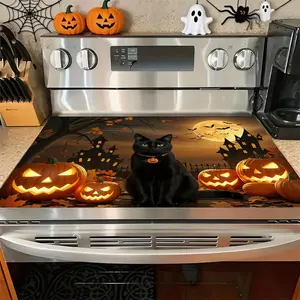Soft Electric Stove Cover Cook Top Panel Protector Pad, Cat Pumpkin Bat Design, Scratch Resistant, Easy to Clean, Multi-Purpose Kitchen Cover.Halloween, Thanksgiving, Autumn Decorations