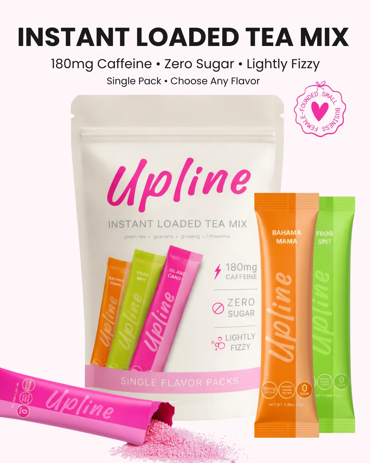 Upline Instant Loaded Tea Mix - Single Pack Multi Flavor, High Caffeine Content, Low Calorie, Low Carb, Sugar-Free, Aspartame-Free, Lightly Carbonated