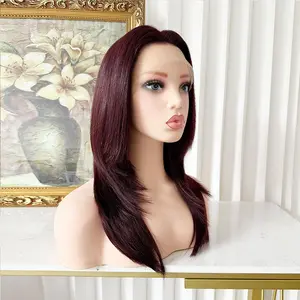 Lovestory Hair Mia NW-99J Burgundy Color Synthetic Lace Front Wig Heat Resistant Glueless Short Hair New Arrival Lace Front  Wigs Layered Wigs for Women