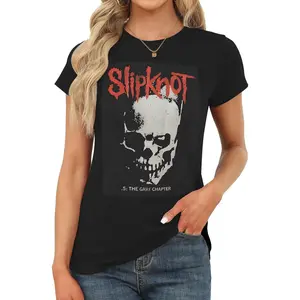 Slipknot Women's round-neck T-shirt, cotton short-sleeved fitted top, casual summer basic style T-shirt