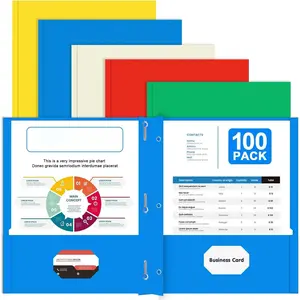 Two Pocket Folder,  100 Pack 2 Pocket Folders with Prongs, Business Card Slots Letter Size Paper Folders Designed for Office and Classroom Use, Assorted 5 Colors